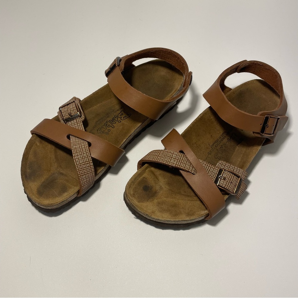 BIRKI'S Birkenstock LILLIE Criss Cross Strappy Flat Sandal Brown Plaid W8 M6 39